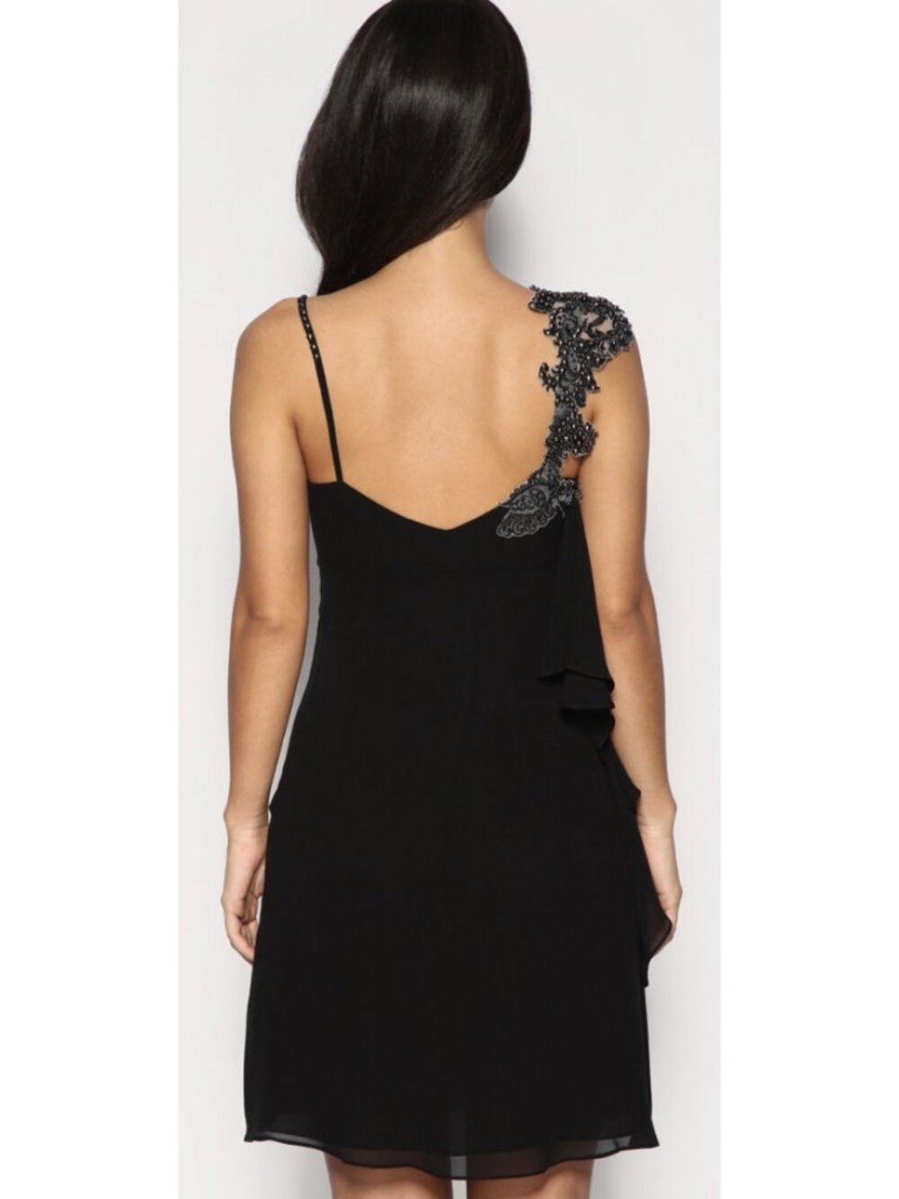 KAREN MILLEN 100% Silk Beaded Ruffle Chiffon Dress US 6 Whimsigoth Dark Romantic - Picture 2 of 16